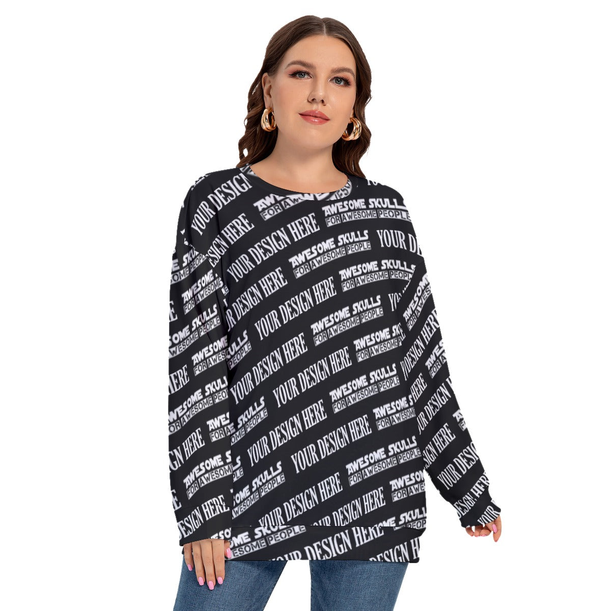 Custom print on demand pod Women's Hoodi O-neck Drop-shoulder Sweatshirt With Long Sleeve