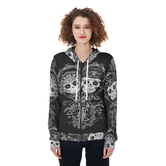 Sugar skull couple love Women's Zip Up Hoodie