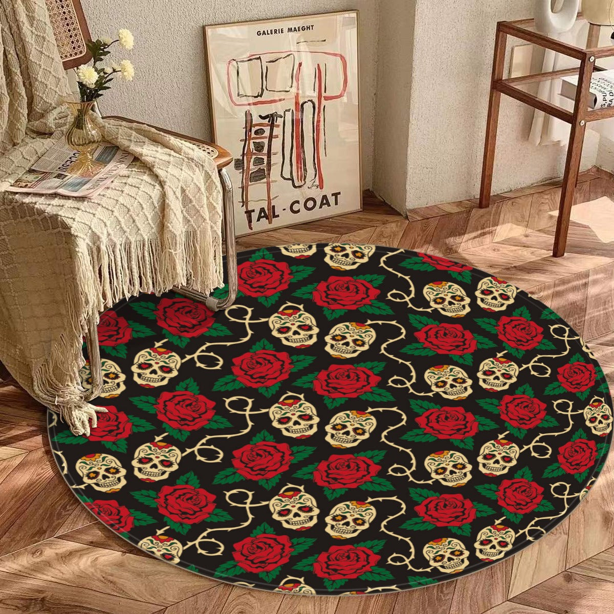 Dia de los muertos pattern day of the dead Halloween Foldable round mat carpet