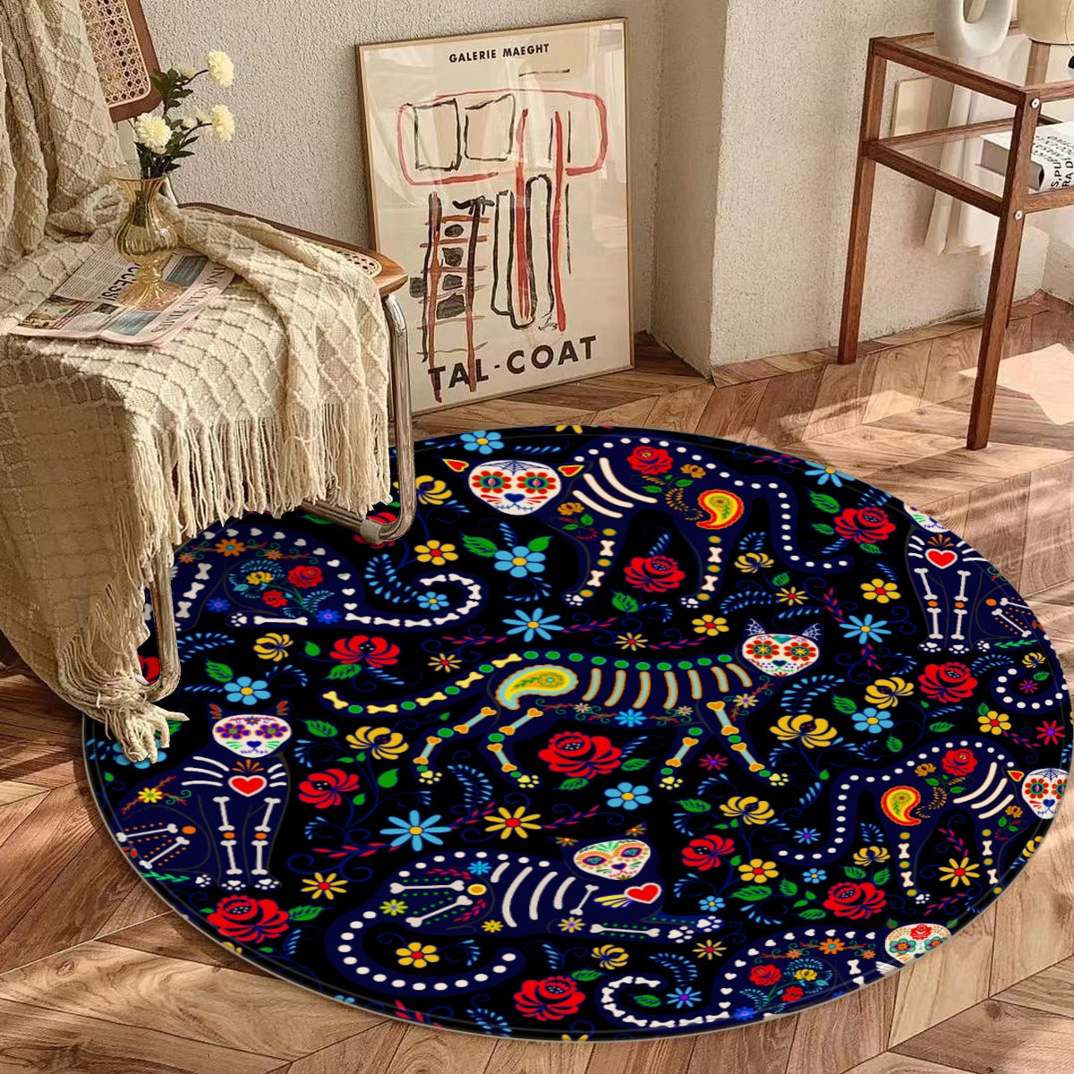 Day of the dead animal sugar skull Foldable round mat