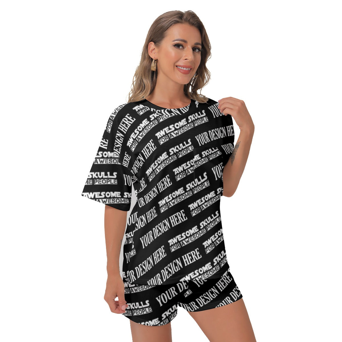 Custom Print on demand POD women's suit Off-Shoulder T-shirt Shorts Suit