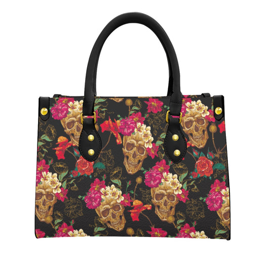 Floral skull Handbag, Sugar skull handbag, Halloween skeleton bag, gothic bag, skull women's bag