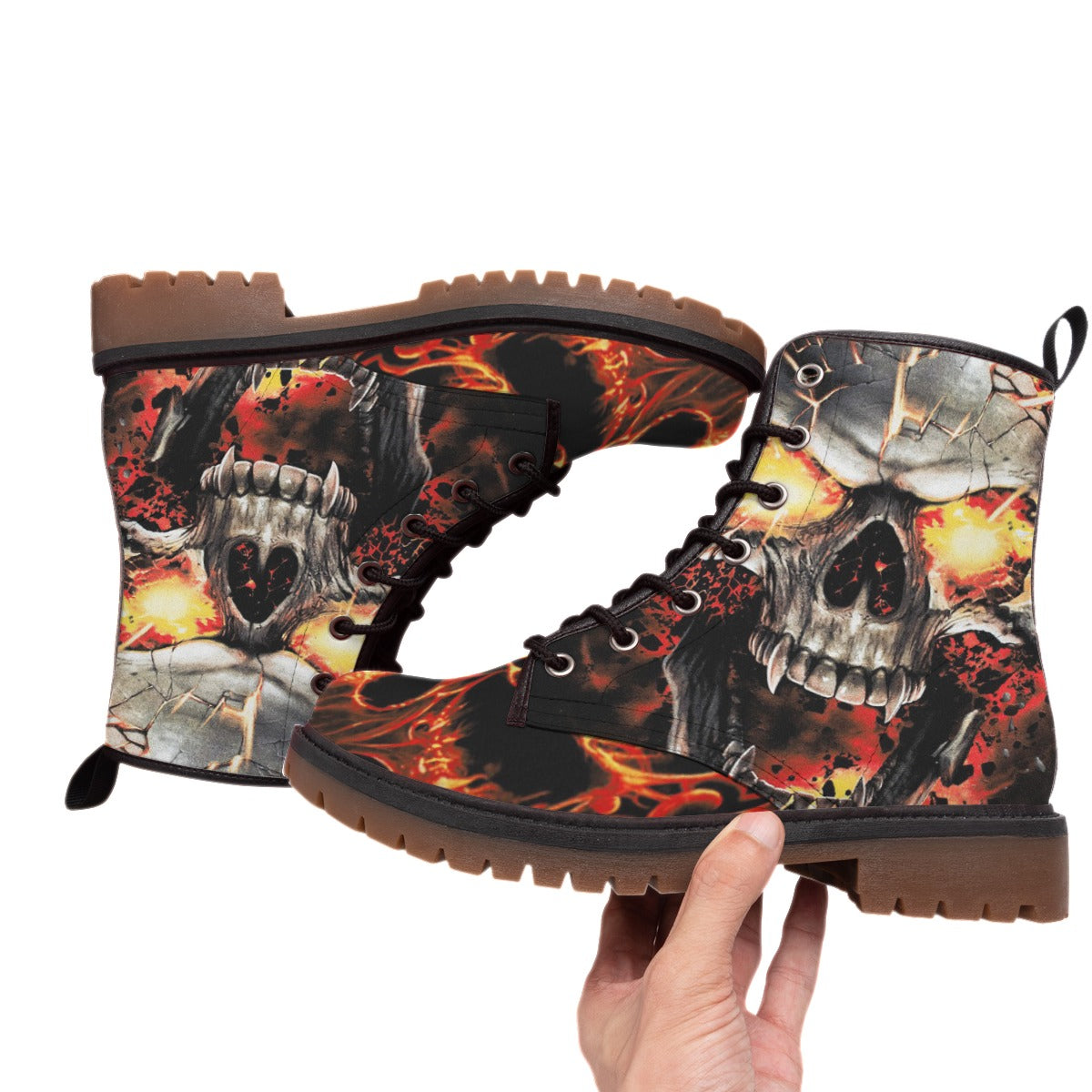 Gothic fire skull boots shoes, Grim reaper flaming skull boots shoes, skeleton boots shoes