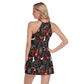 Gothic Halloween Women's Round Neck Above Knee Dress, Halloween skeleton costume dress