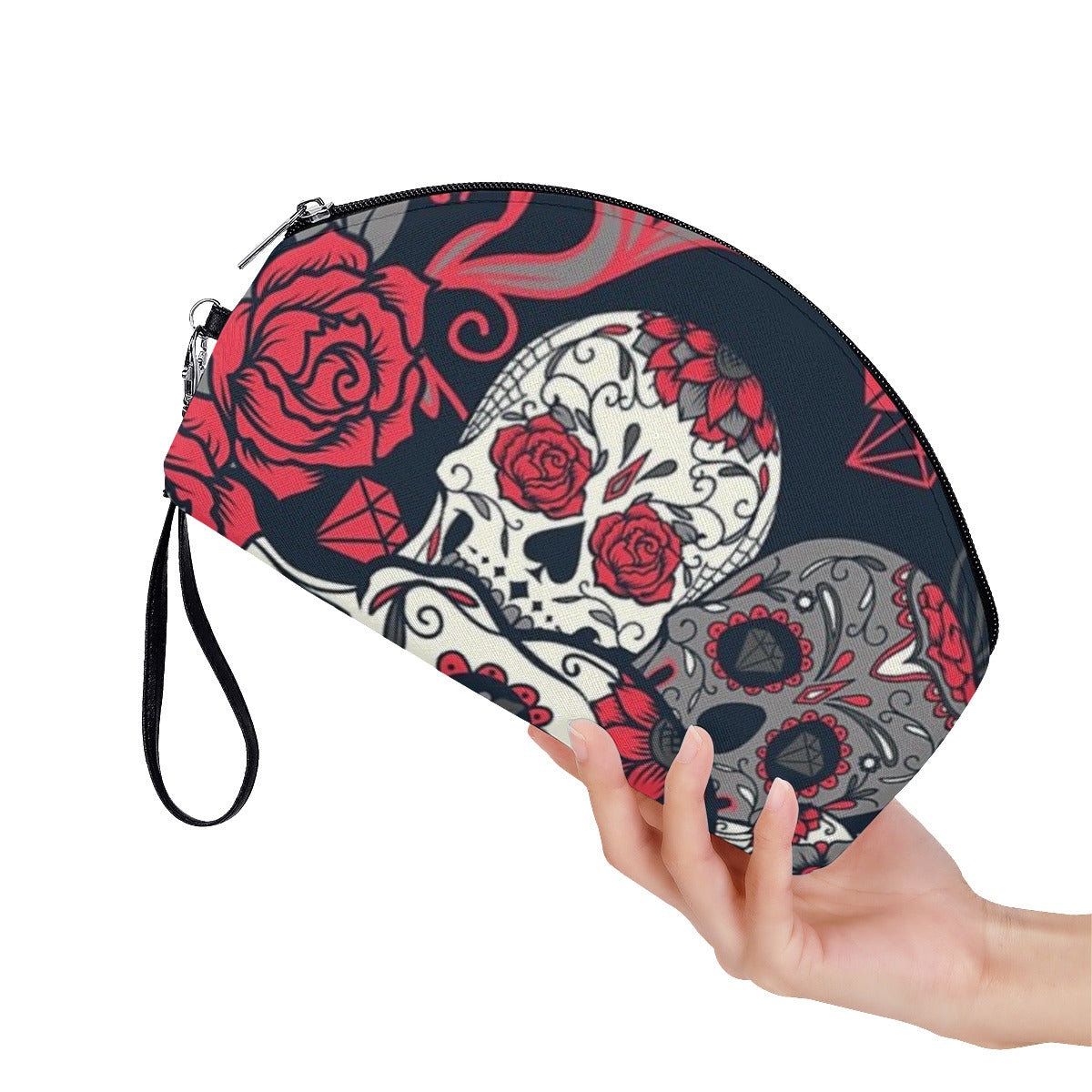 Sugar skull Curved Cosmetic Bags, Day of the dead Calaveras cosmetics bag purse wallet