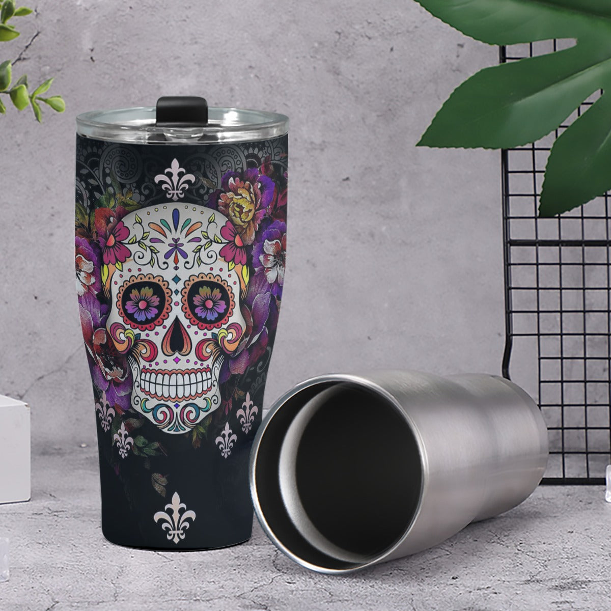 Floral sugar skull Tumbler 30oz