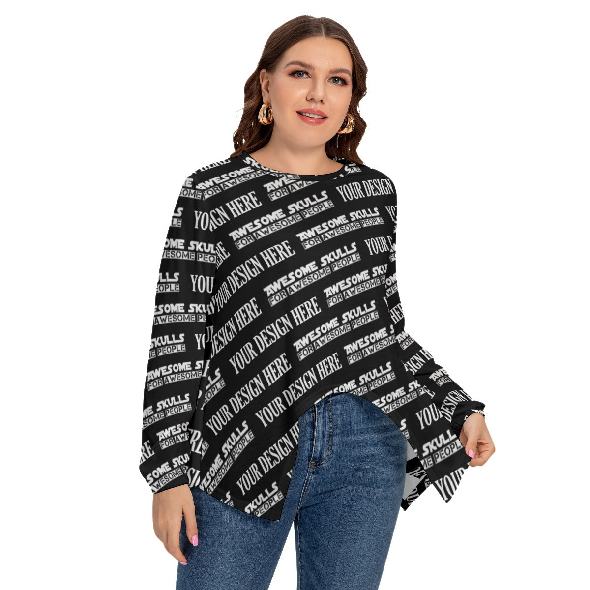 Custom print on demand pod Women's Shirts T-shirt With Asymmetrical Hem(Plus Size)