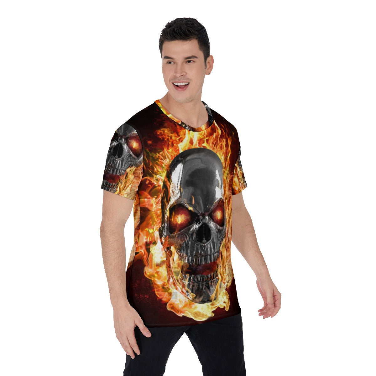 Gothic skull Men's Shirt, Flaming fire skull skeleton men's shirt
