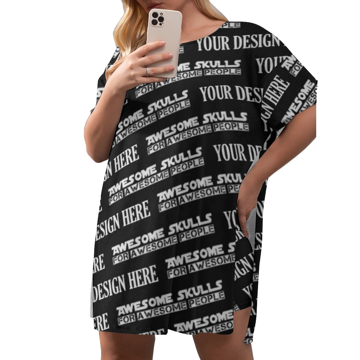 Custom Print on demand POD women's suit Drop-Shoulder T-Shirt with Side Split and Shorts (Plus Size)