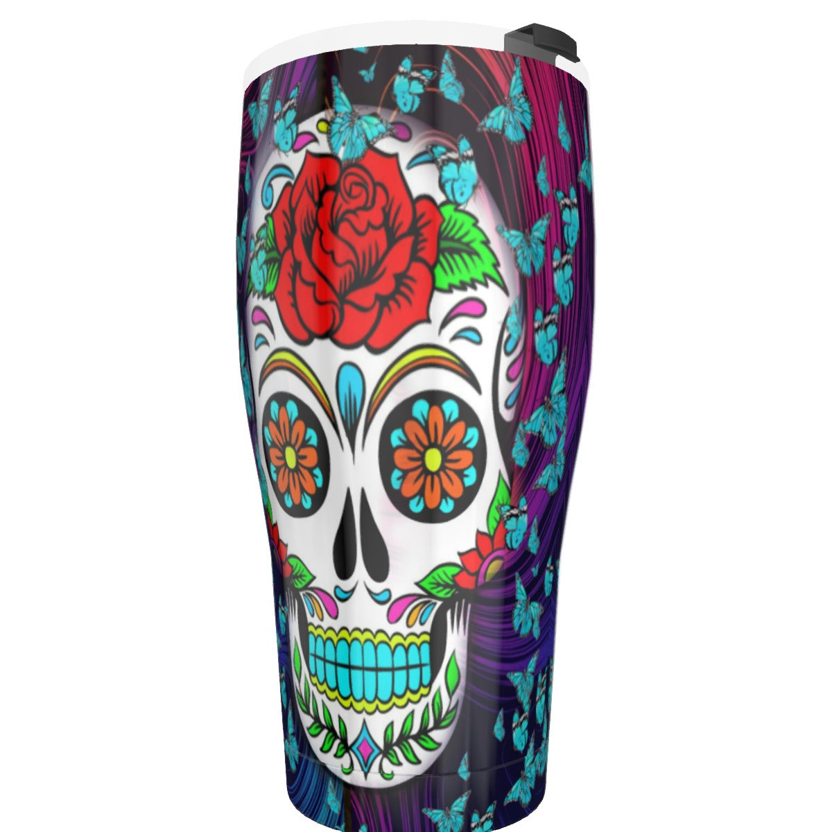 Sugar skull floral skeleton Tumbler 30oz, Dia de los muertos rose skull tumbler mug cups