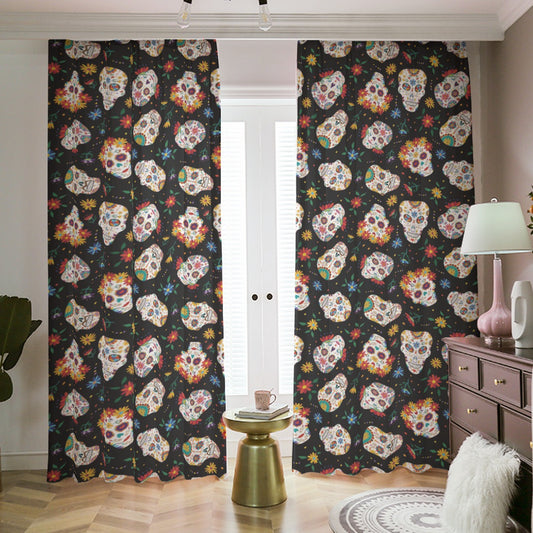 Day of the dead window curtain Blackout Curtains with Hooks | 265(gsm)