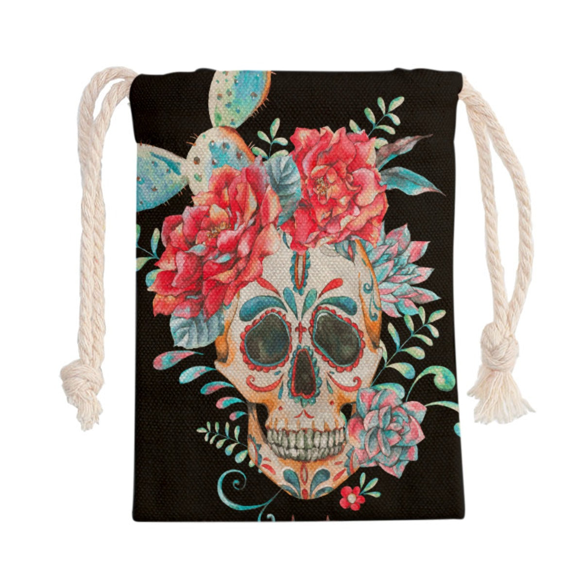 Floral skull Drawstring Bag, Gothic rose skull skeleton Drawstring Bag