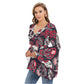 Sugar skull Day of the dead Women's V-neck Blouse With Flared Sleeves