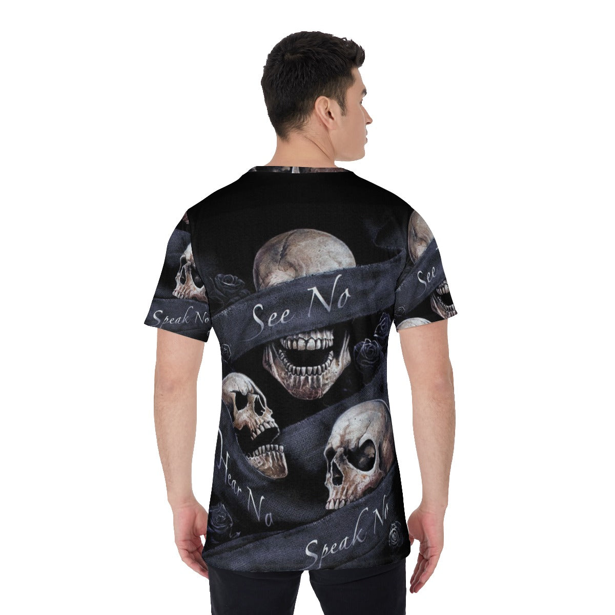 No see no hear no speak evils Men's O-Neck T-Shirt, Gothic skull evils shirt, halloween tshirt