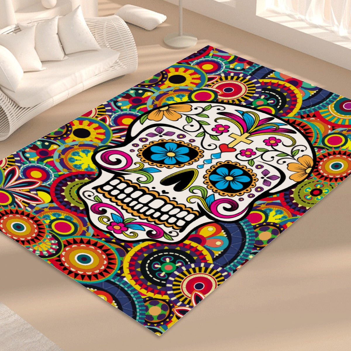 Sugar skull pattern Day of the dead Foldable Rectangular Floor Mat