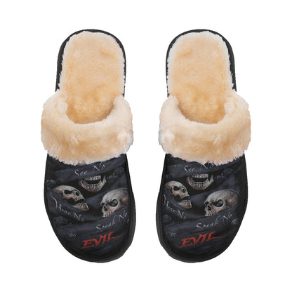 No see no hear no speak evils Halloween Women's Home Plush Slippers