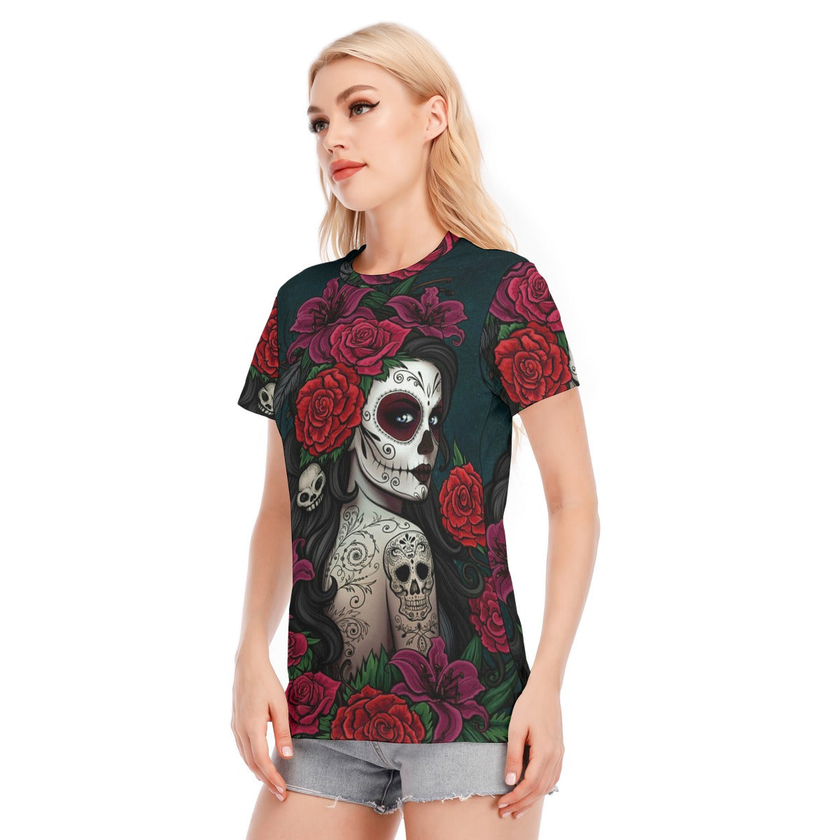 Sugar skull girl Women's T-Shirt, Day of the dead skeleton T-shirt