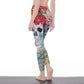 Rose floral skull Women's Casual Leggings, Floral sugar skull yoga pants, sugar skull leggings