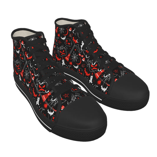 Gothic skull Women's Black Sole Canvas Shoes, Halloween skull shoes