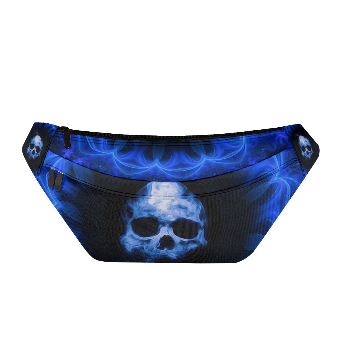 Gothic skeleton Halloween Large Fanny Bag, Flaming skull Horror fanny waist bag purse