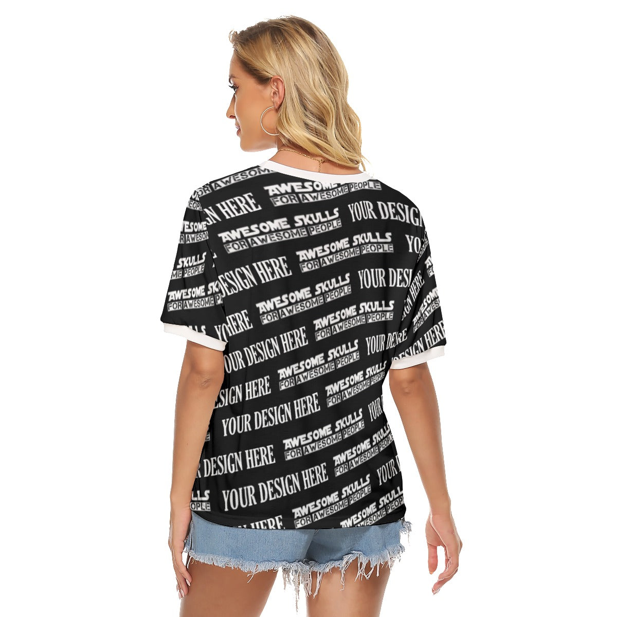 Custom print on demand pod Women's Shirts With Ribbed