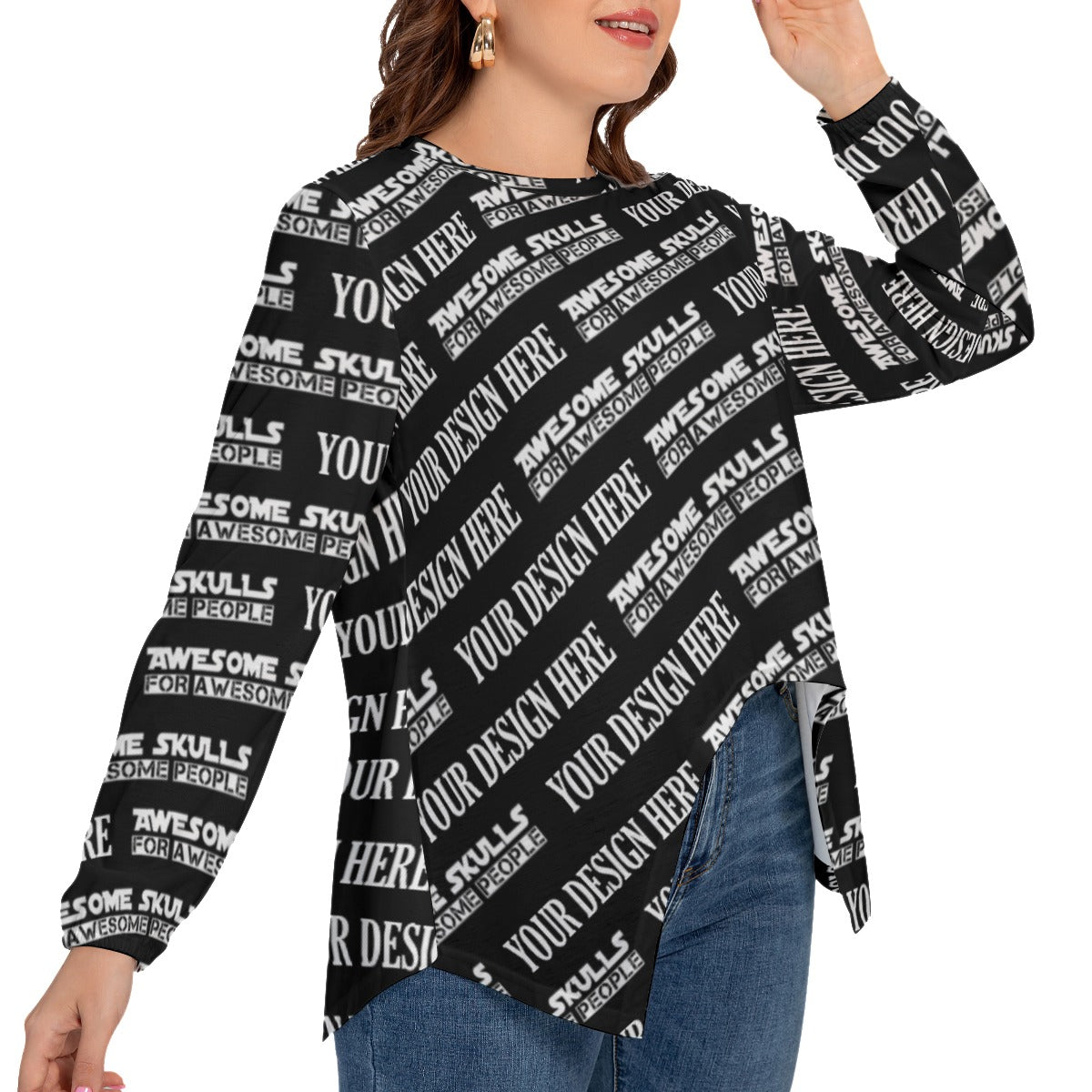 Custom print on demand pod Women's Shirts T-shirt With Asymmetrical Hem(Plus Size)