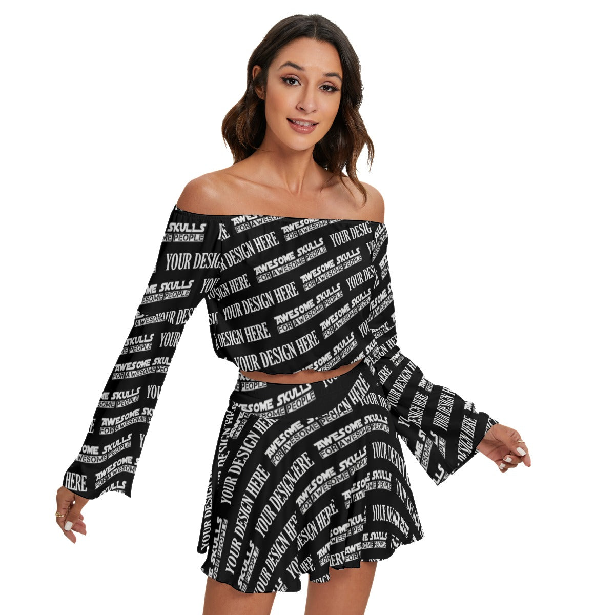 Custom Print on demand POD women's suit Off-shoulder Top And Skirt Set