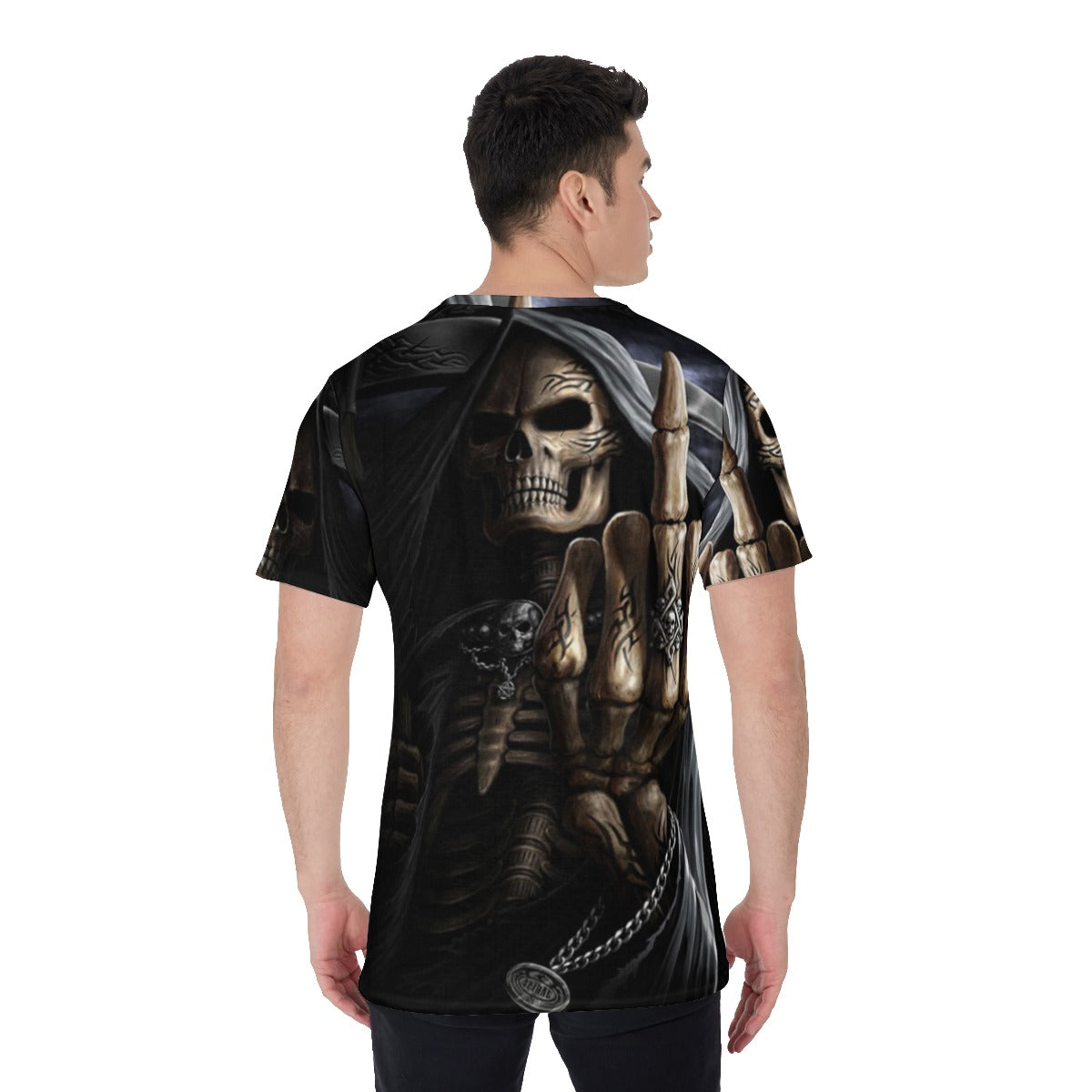 Game over skull Men's O-Neck T-Shirt, Grim reaper V-Neck skull Shirt