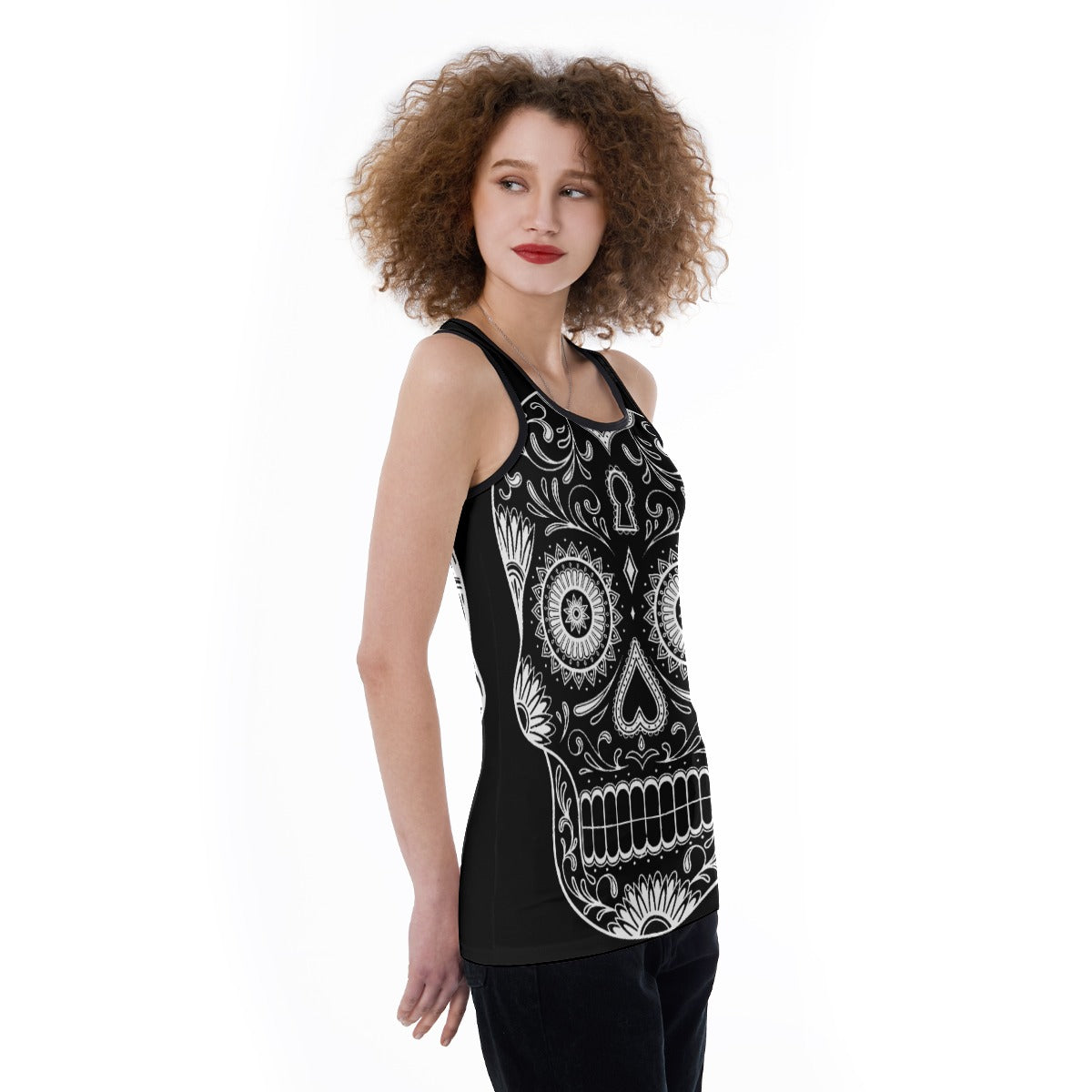 Gothic sugar skull Women's Back Hollow Tank Top