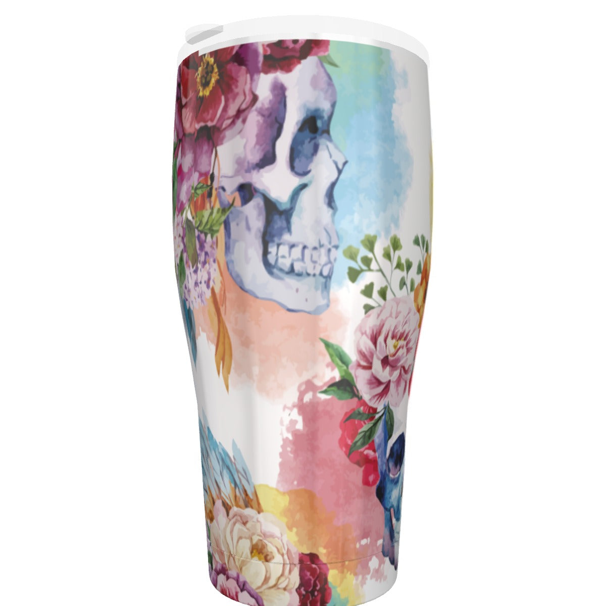 Floral sugar skull Tumbler 30oz, Gothic Halloween skeleton travel tumbler mug cup