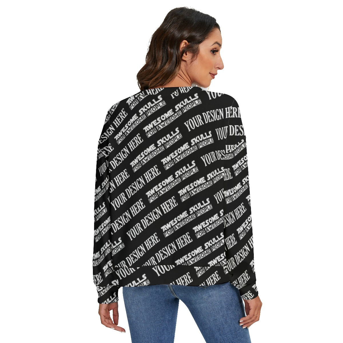 Custom Print on demand POD women's Knitwear & Ca O-neck Imitation Knitted Sweater With Drop-shoulder