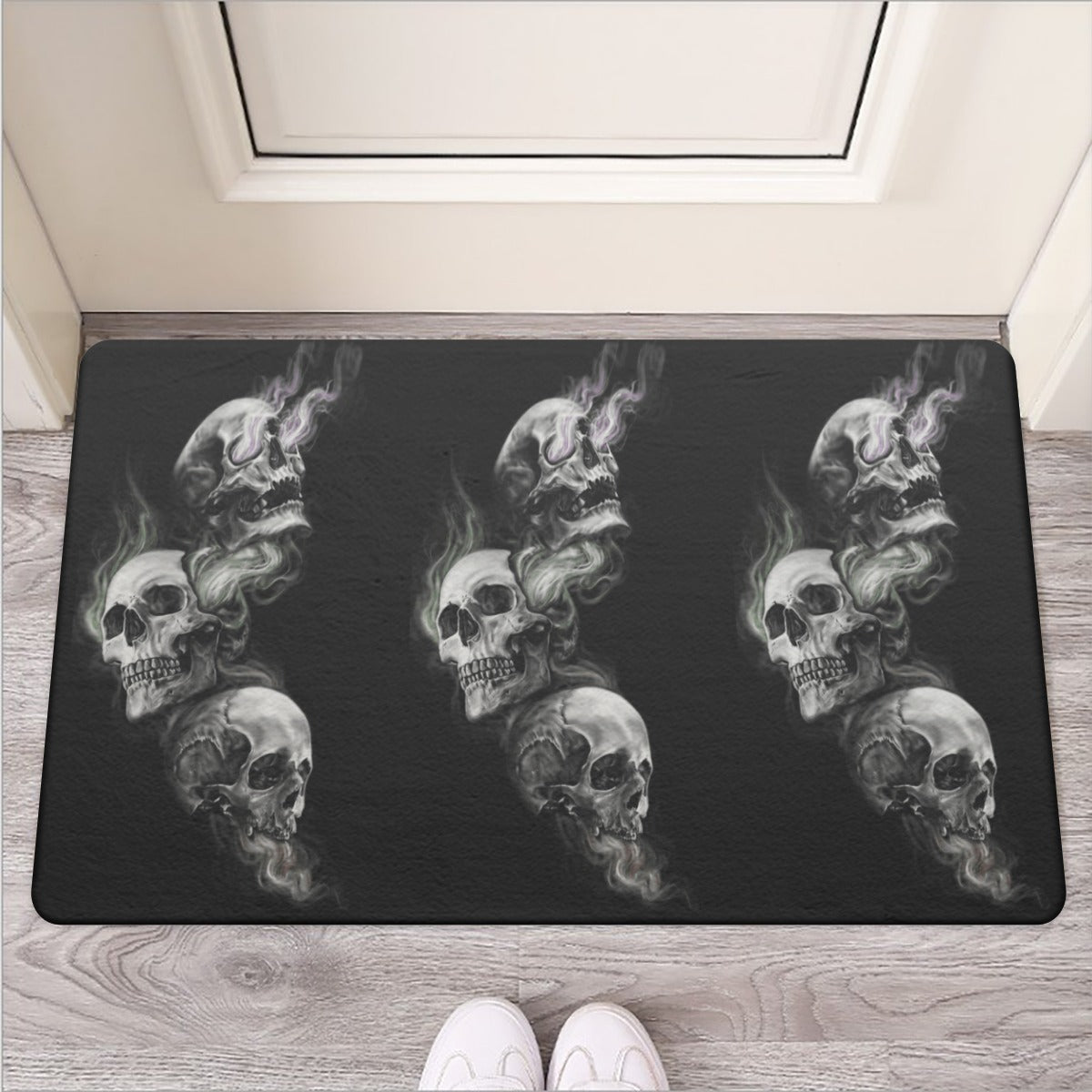 Flamding skull Door Mat, gothic skeleton Halloween skull door mat rug