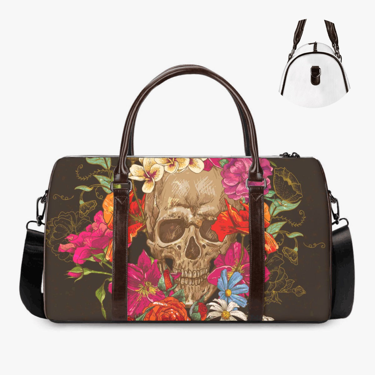 Floral skull Carry On Bag, mexican skull Vacation Holidays Travel Bag, floral skull Carry On Bag, floral sugar skull weekender bags