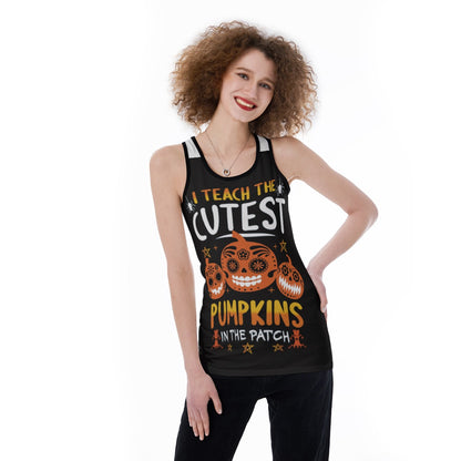 Sugar skull pumpkin Halloween Women's Back Hollow Tank Top