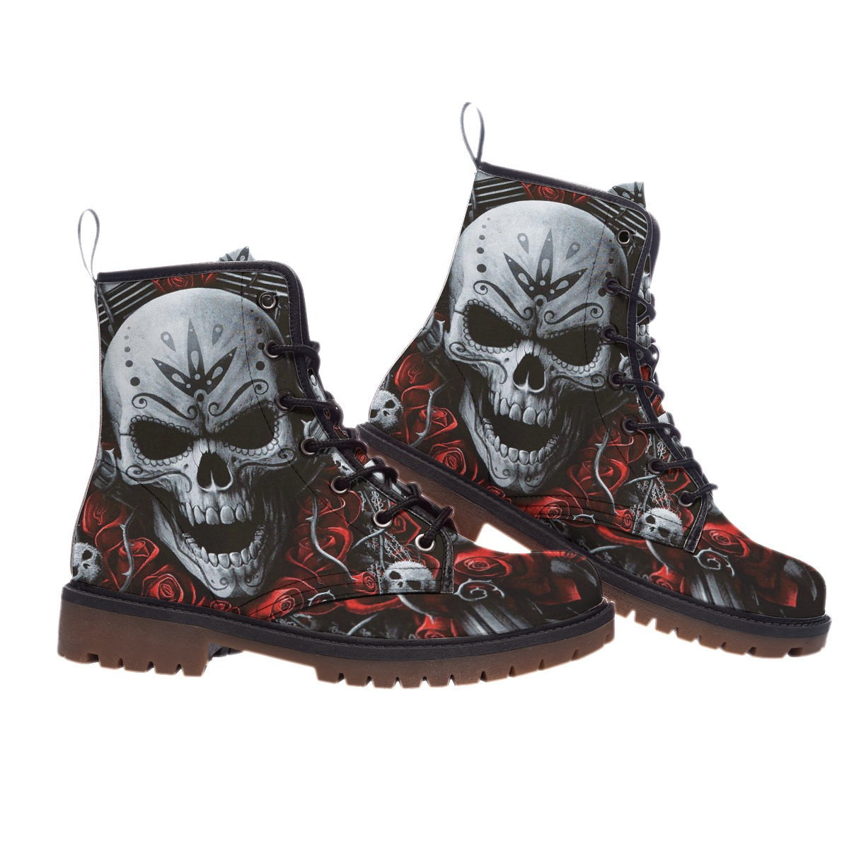 Skull rose skeketon biker motorcycle skull boots for men women, Grim reaper skull boots shoes