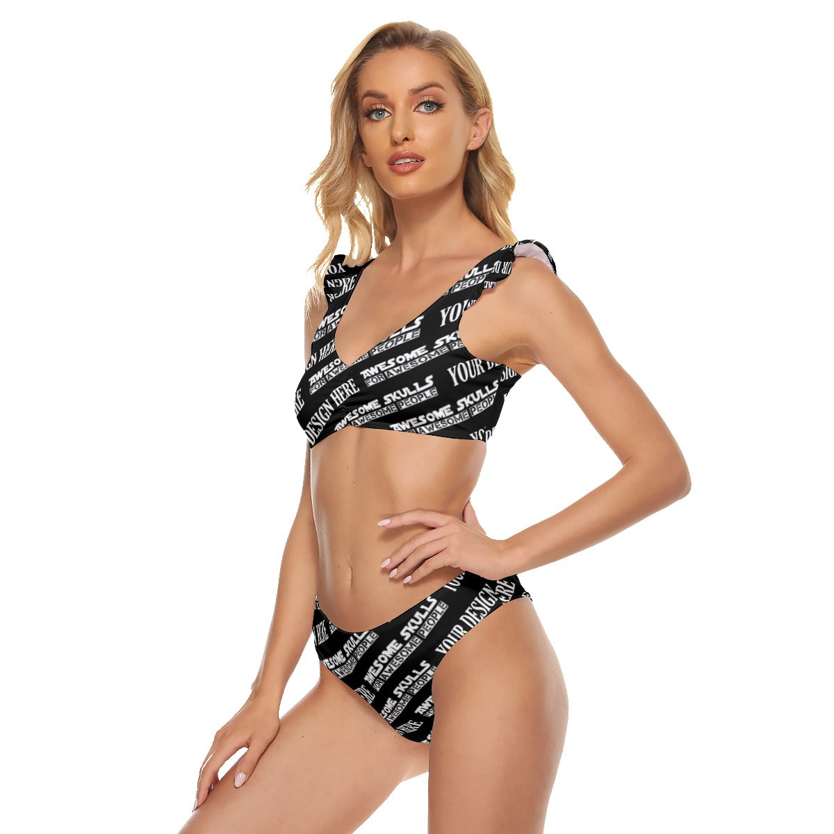 Custom Print on demand POD women's swimsuit Bikini Swimsuit With Ruffle Cuff Bra