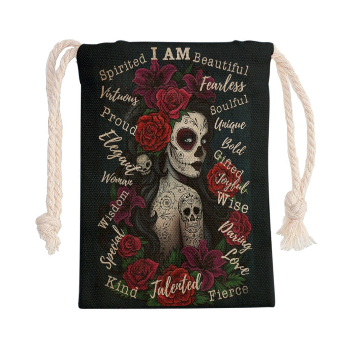 Sugar skull girl Drawstring Bag, Day of the dead skull Drawstring bag, gothic shoulder bag