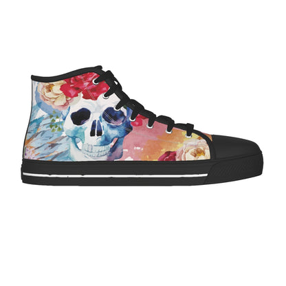 Floral skull Men's Canvas Shoes, Gothic skull Halloween canvas shoes