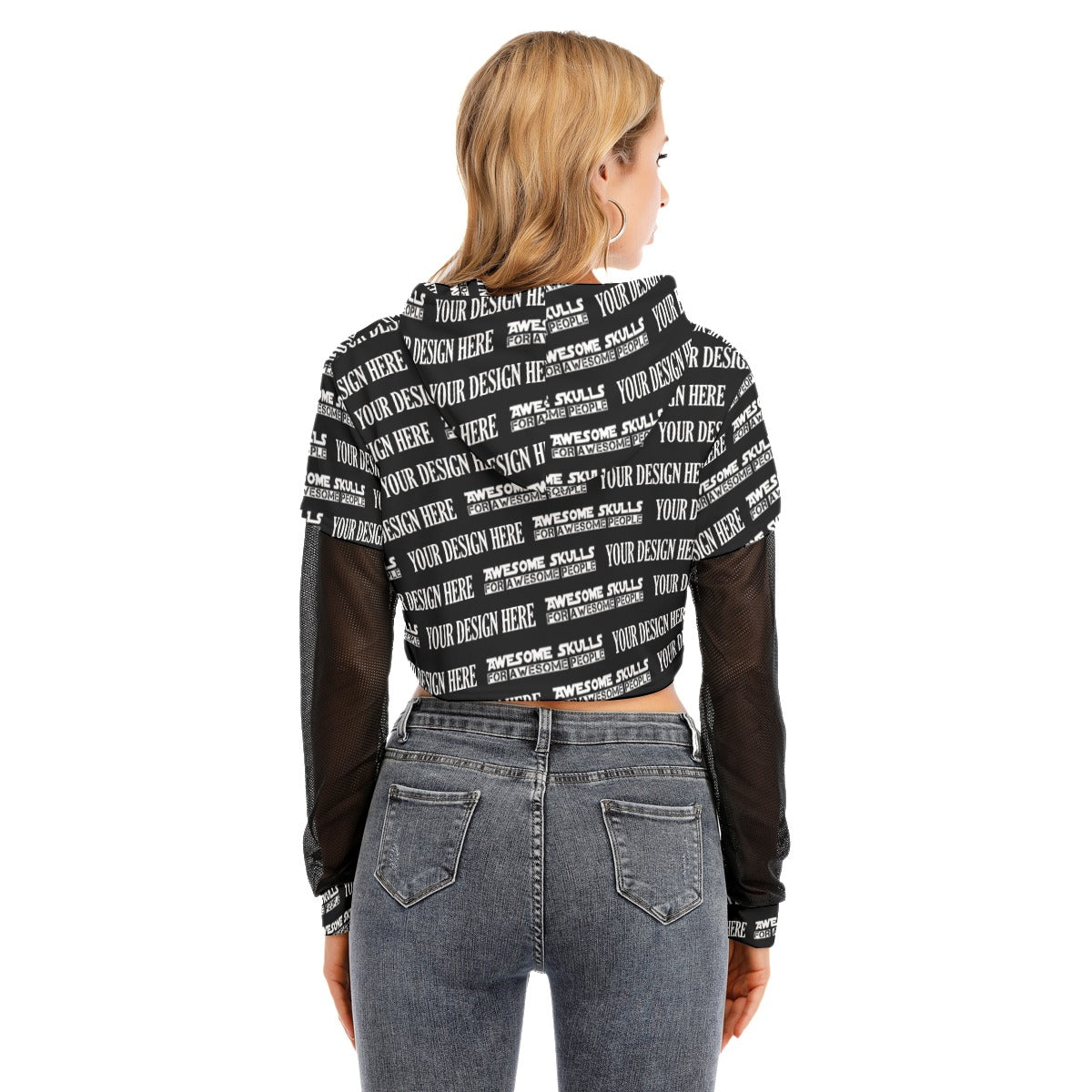 Custom print on demand pod Women's Hoodie Women's Two-piece Mesh Sleeve Cropped Hoodie