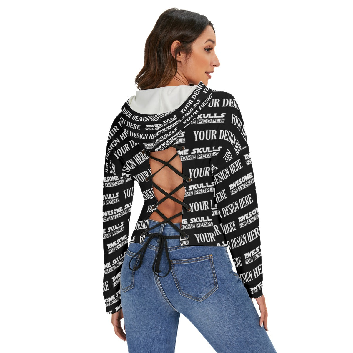 Custom print on demand pod Women's Hoodie Women's Drop-shoulder Backless Hoodie With String