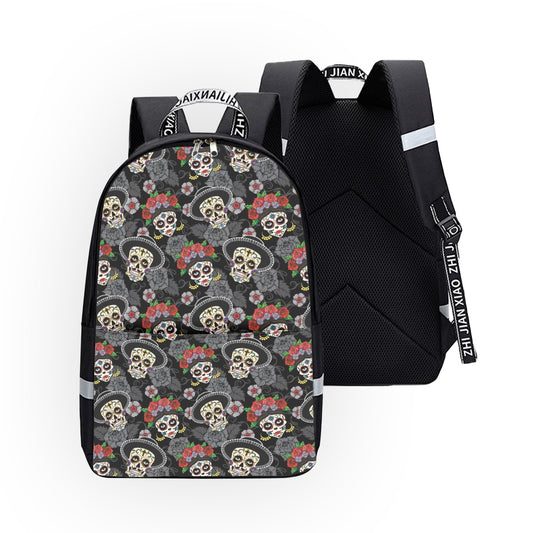 Day of the dead Backpack With Reflective Bar, sugar skull backpack