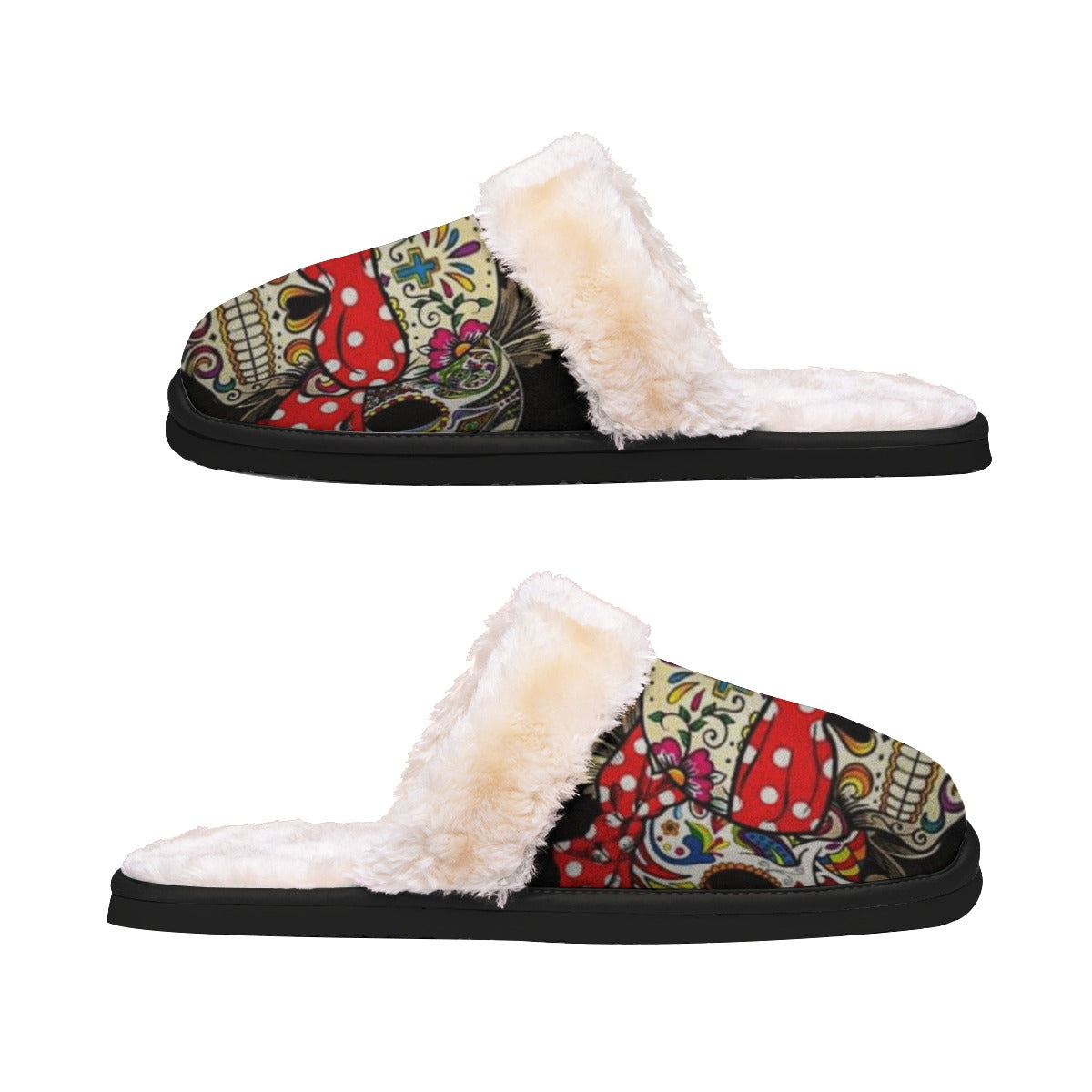 Sugar skull no see no hear no speak Women's Home Plush Slippers