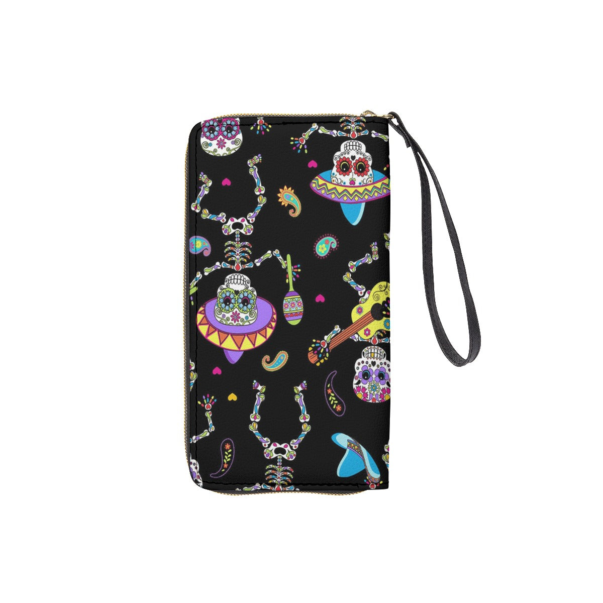 Sugar skull Day of the dead Long Wallet With Black Hand Strap