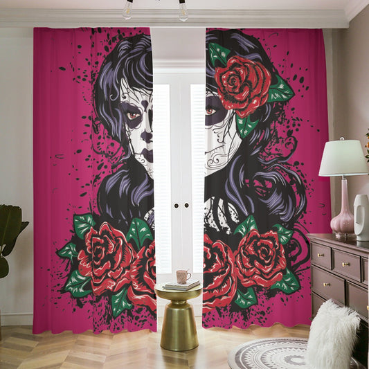 Sugar skull girl Blackout Curtains with Hooks | 265(gsm)