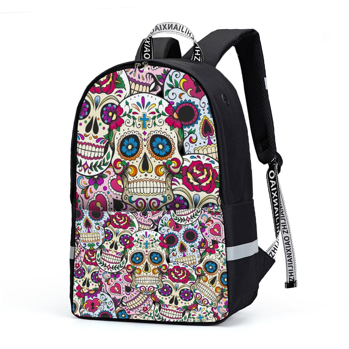 Dia de los muertos Backpack With Reflective Bar, Sugar skull day of the dead bag backpack