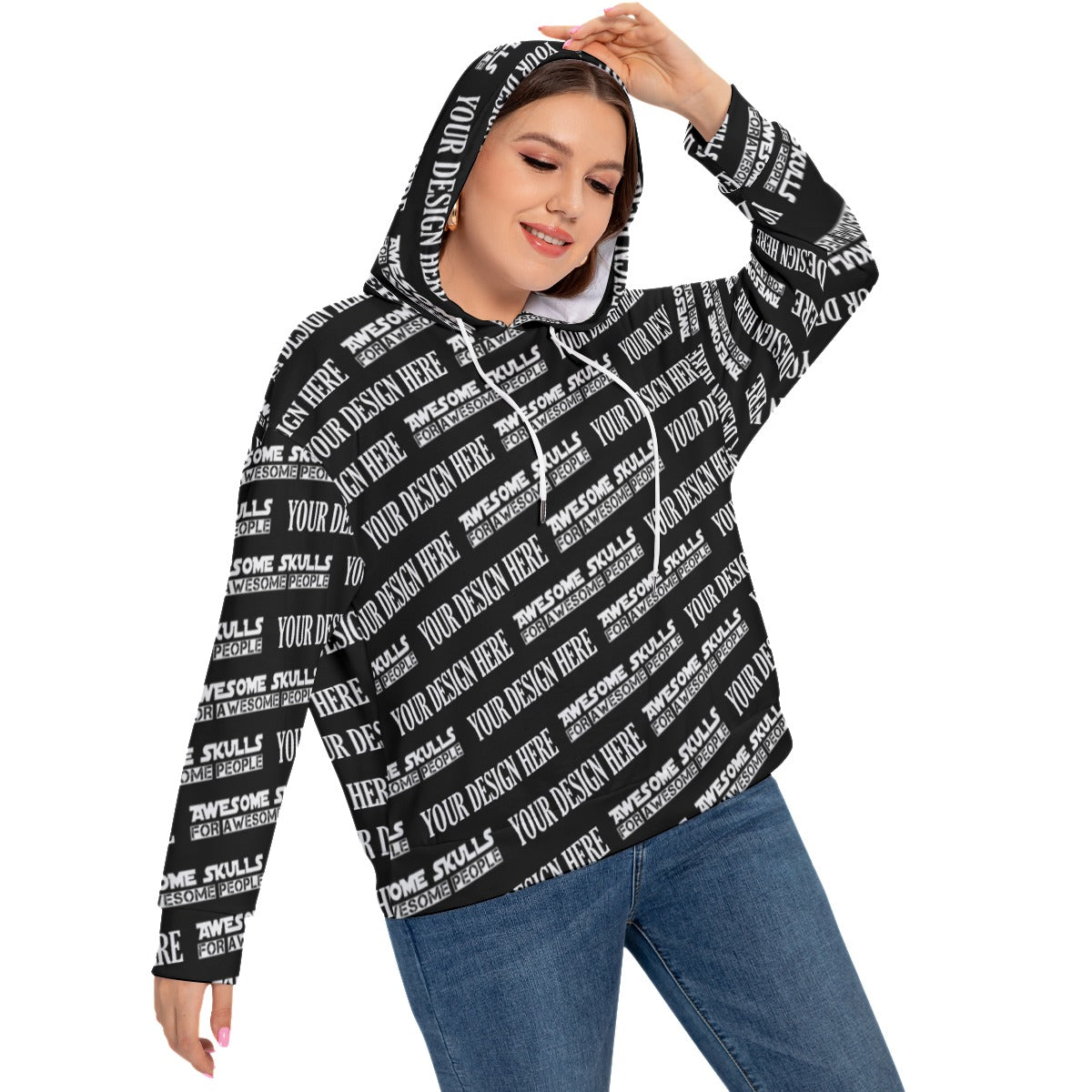 Custom print on demand pod Women's Hoodie Long Sleeve Sweatshirt With Hood(Plus Size)