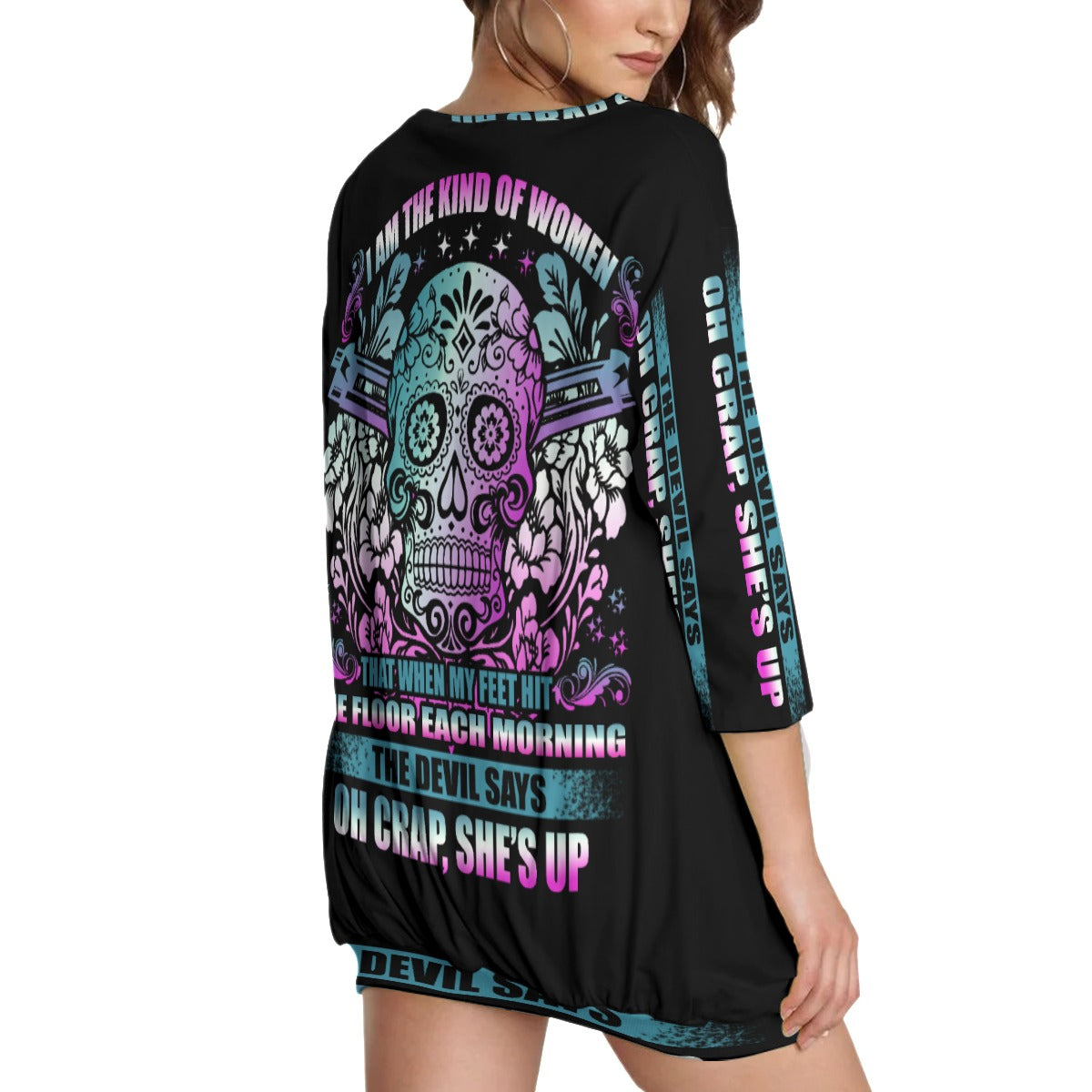 Sugar skull Women's Sweatshirt With Irregular Pleated Hem