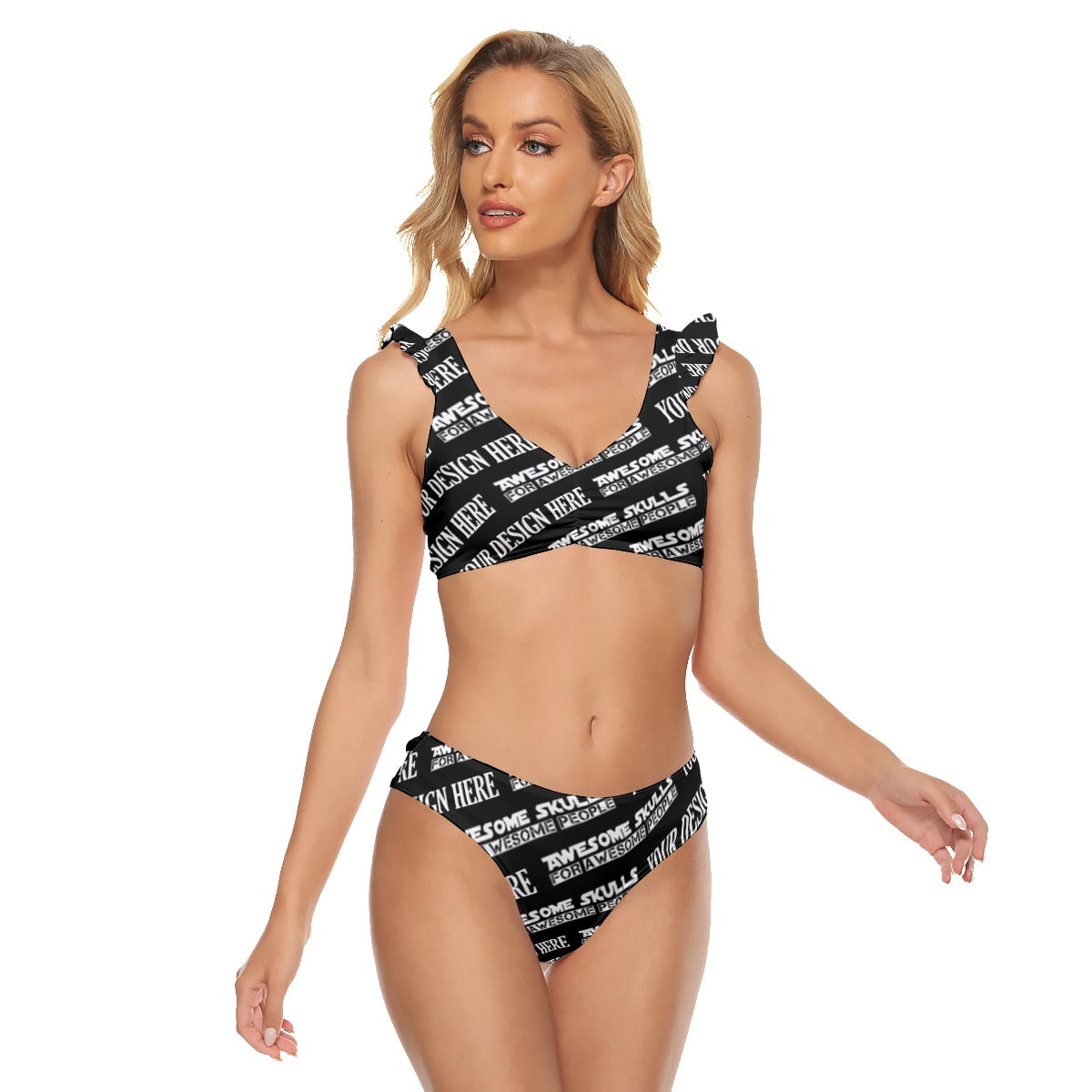 Custom Print on demand POD women's swimsuit Bikini Swimsuit With Ruffle Cuff Bra