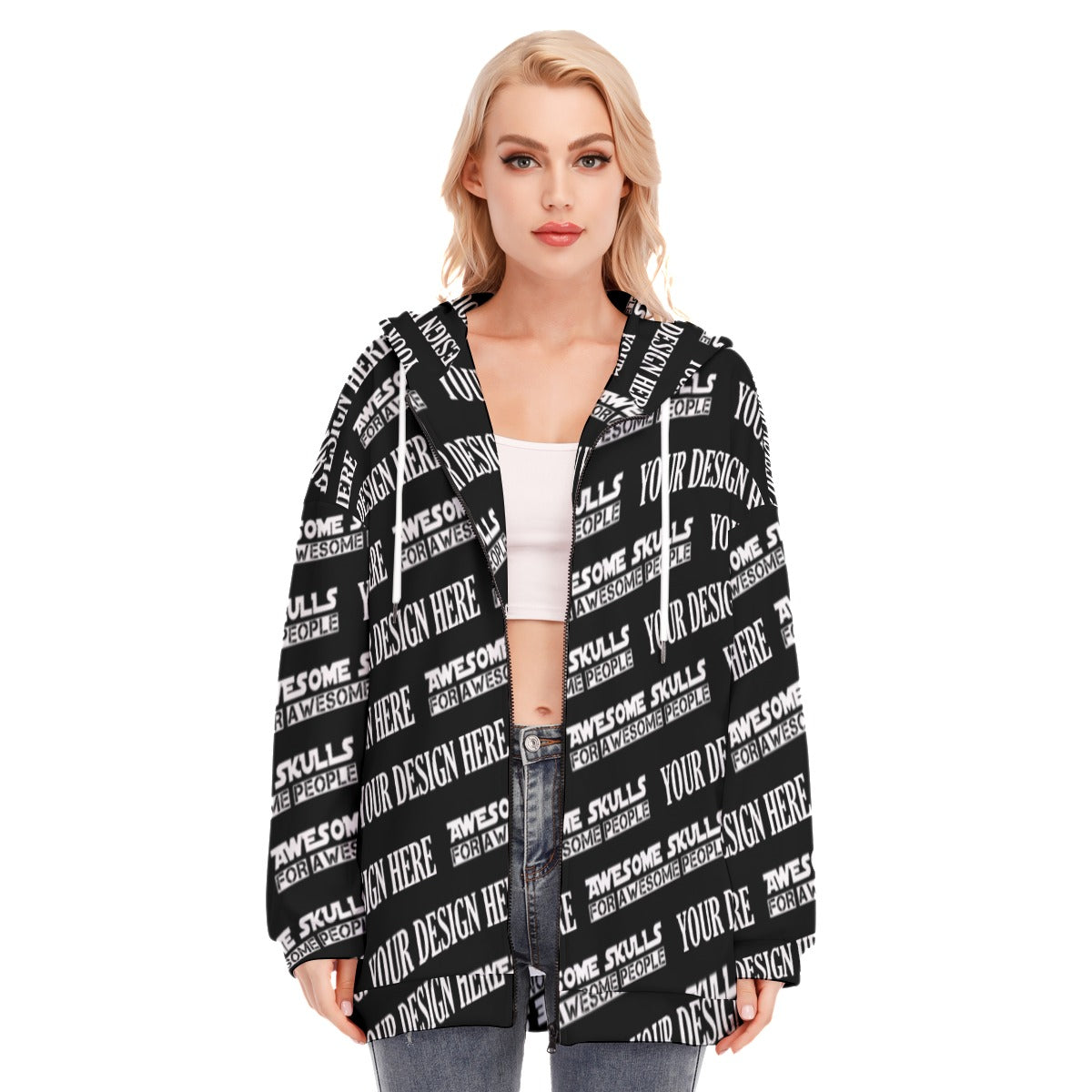 Custom print on demand pod Women's Hoodie Long Hoodie With Zipper Closure