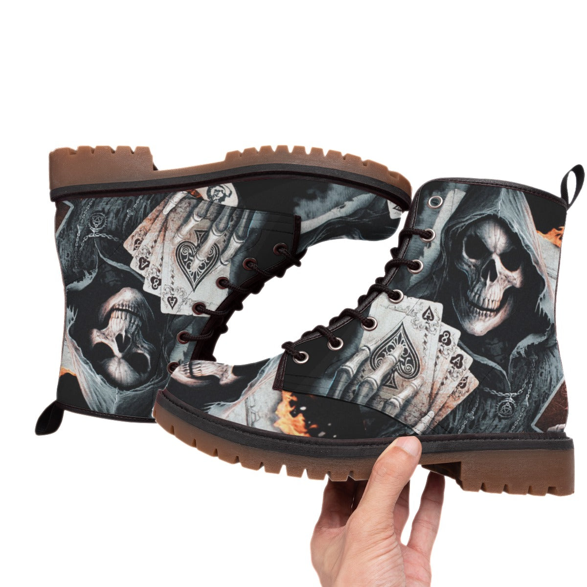 Game over grim reaper skull Men's Martin Short Boots, gothic Halloween men's shoes
